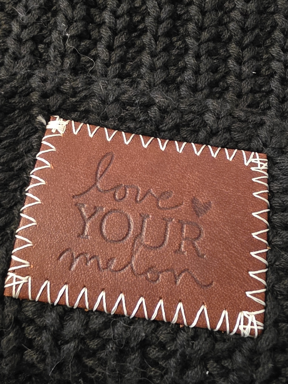Love Your Melon Black Knit Cuffed Beanie with Leather Patch - Picture 2 of 3